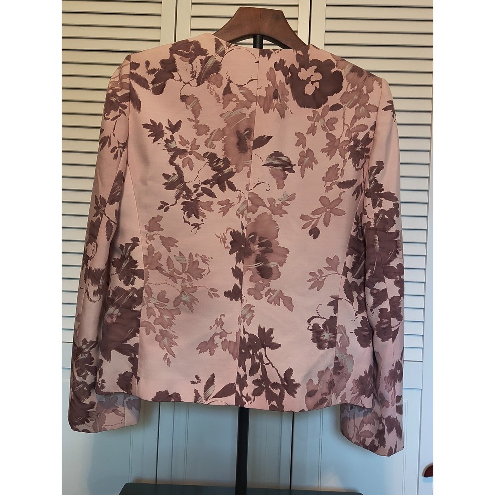 Linda Allard Ellen Tracy Silk Trimmed Silk & Wool Floral Jacket 8 - Picture 2 of 7